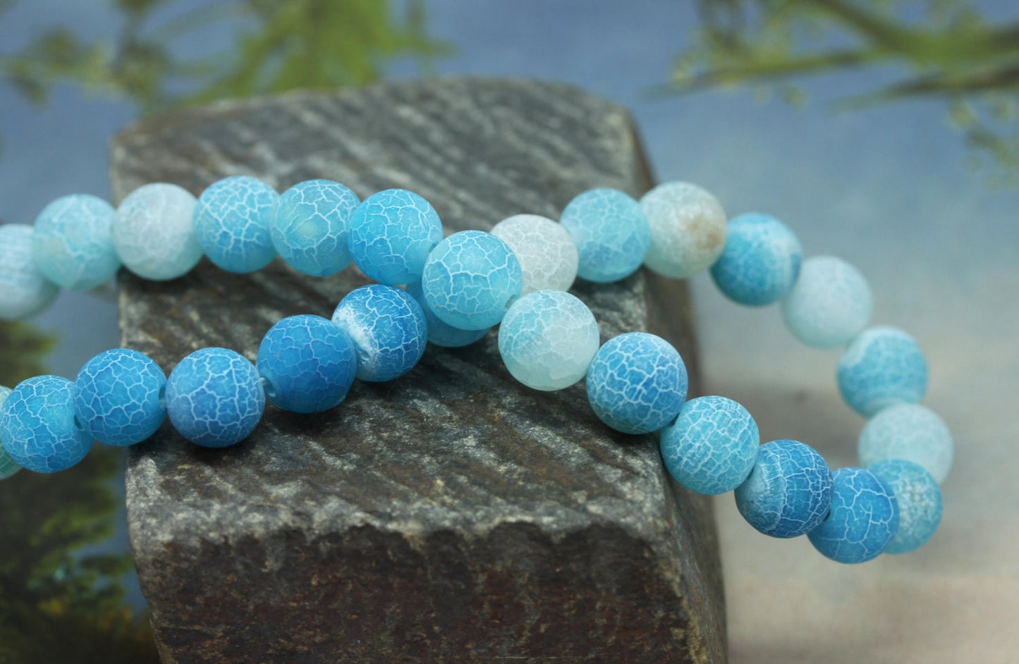6 BEADS Turquoise Aqua Blue Desert Agate Gemstone Beads 10 mm / Blue Agate Beads Matte Agate Beads Desert Agate Beads / Cracked Agate Beads