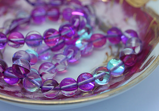 Pink Magenta Cerise Purple Blue Rainbow Crystal Glass Magic Shine Beads 8 mm Two Tone beads Best ever Beads Amazing sparkle beads 3 BEADS