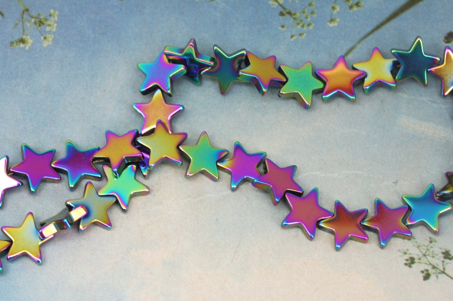 Rainbow Titanium Haematite Gemstone Star Beads 8mm & 10mm / Two Tone Haematite Beads / Mystic Hematite star 10mm 8mm / 4 bead set