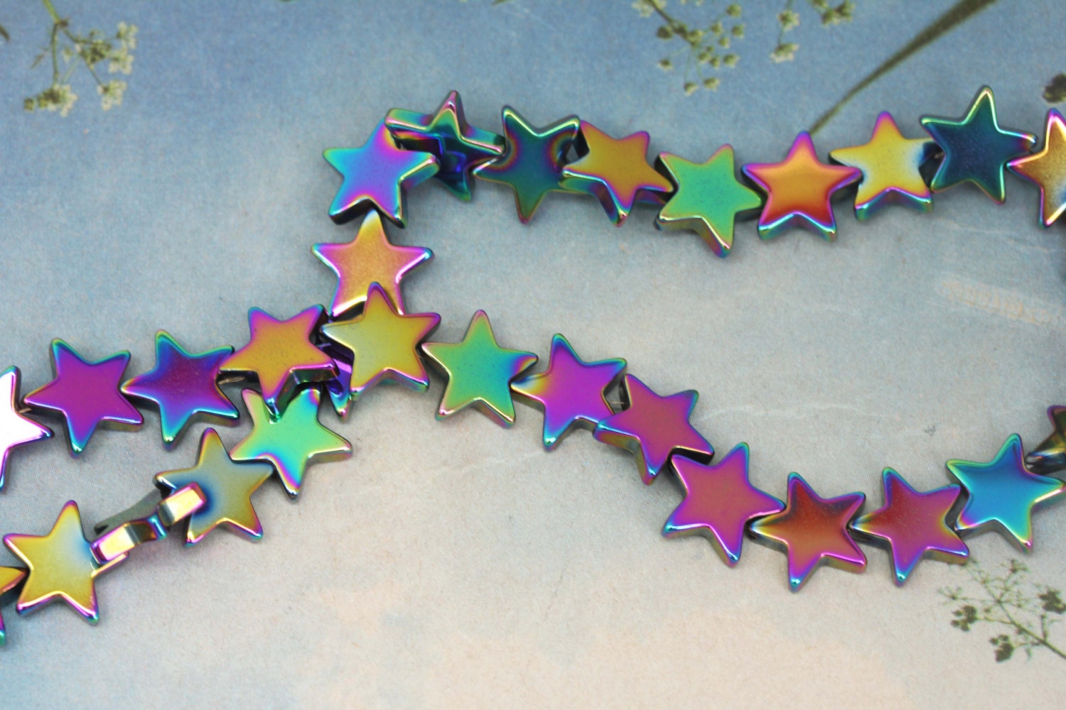 Rainbow Titanium Haematite Gemstone Star Beads 8mm & 10mm / Two Tone Haematite Beads / Mystic Hematite star 10mm 8mm / 4 bead set