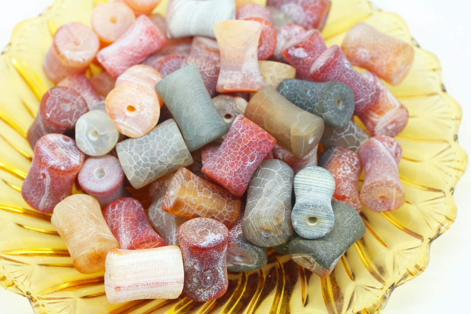 1 x Cracked Carnelian Agate Drum Beads Orange Peach Rustic 20mm approx / Rustic Agate Barrel beads / Desert Agate Beads /Rustic Cylinder