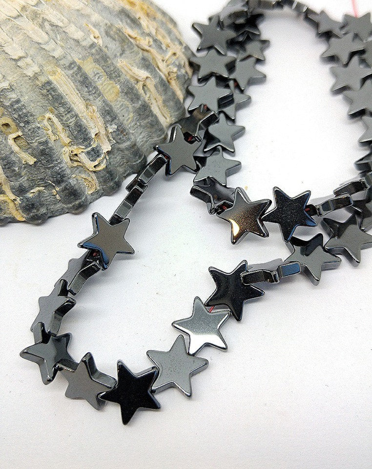 Silver Titanium Haematite Gemstone Star Beads 10mm / Hematite Star Beads / Hematite star 10mm / Space Beads / Gemstone Star Beads / 4 beads