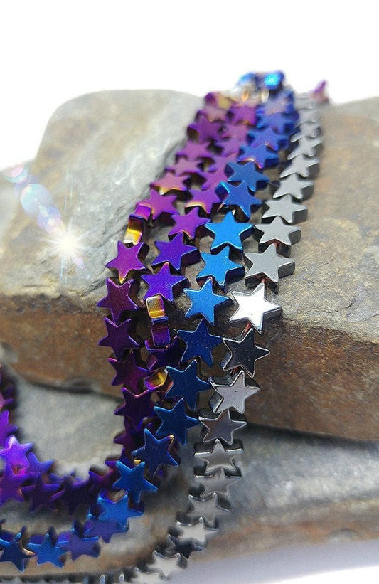 Titanium Haematite Gemstone Star Beads 6 mm / Purple Blue Silver Haematite Beads / Mystic Hematite star 6mm / Magic Star Beads / 5 beads