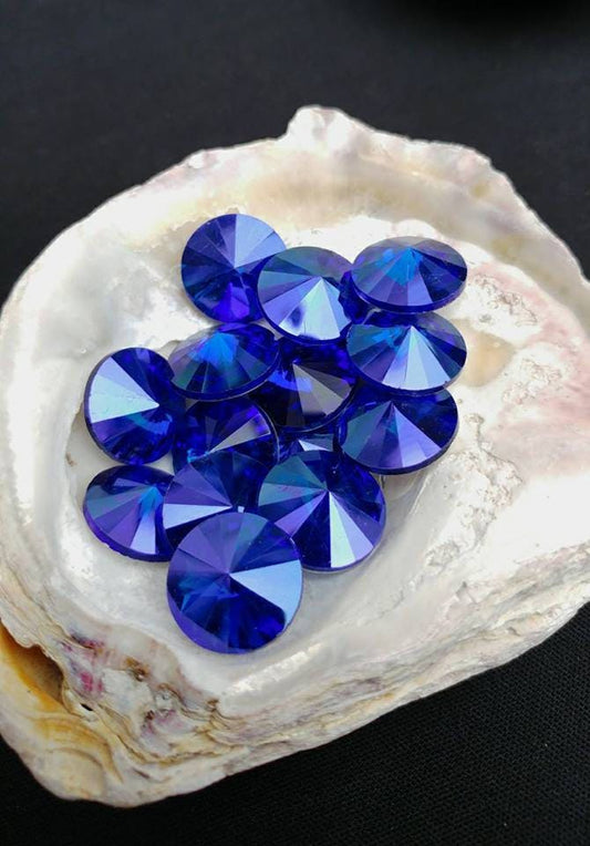 Blue Purple Crystal Rivoli Cabochon Beads 14mm / Two Tone Crystal Beads / Magic Crystal Beads / Mystic Crystal Point Back Beads