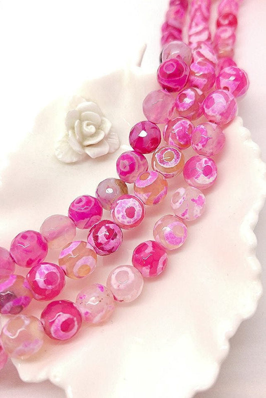 Faceted Rustic Tibetan Eye DZI Agate Beads Agate Gemstone Beads 8 mm / Pink Beads Buddha Beads Mala Agate Beads DZI Heavens Beads 4 beads