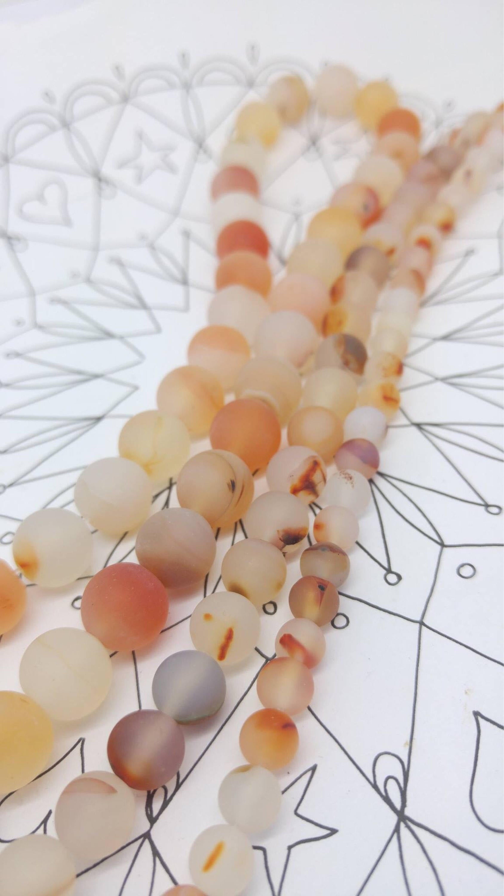 Rustic Matte Carnelian round beads approx 6, 8 and 10 mm Peach Orange Frosted Beads / Carnelian Agate Beads /