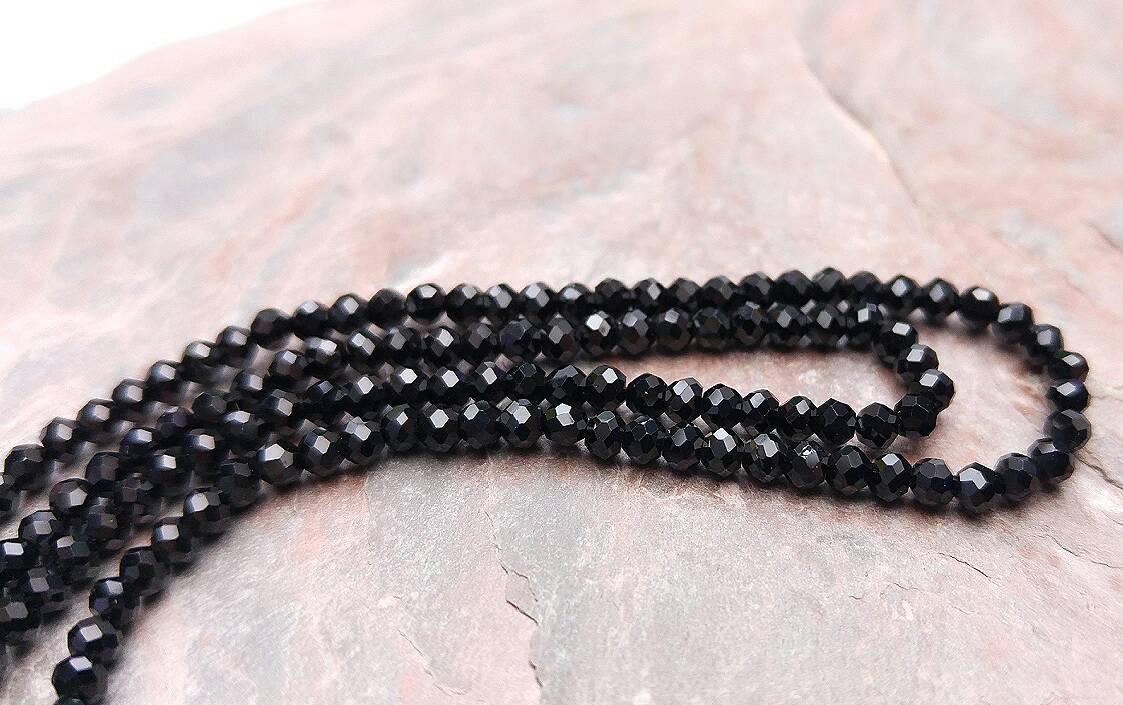 Natural Black Spinel Faceted tiny beads 2 mm / sparkling black gemstone beads / Choose 10 beads or a strand