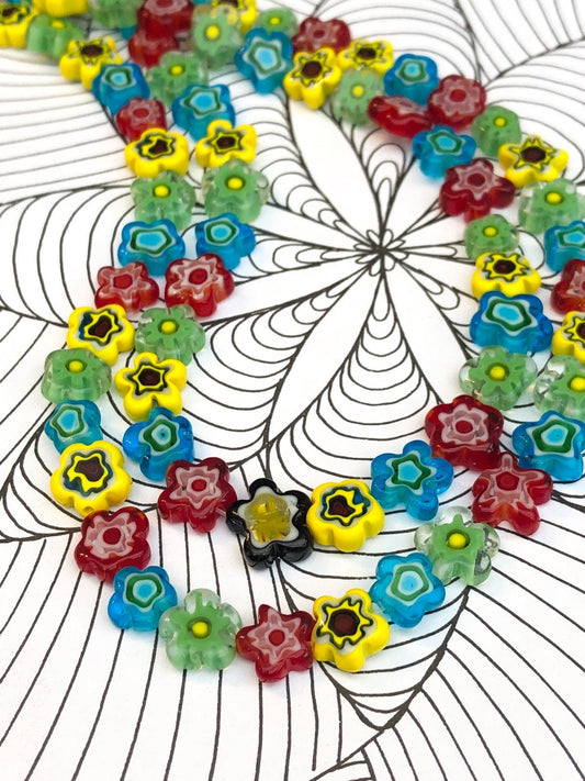 Pretty Millefiore Glass Candy Cane Glass Flower Beads / Multicolour Flowers Beads Glass Rainbow beads Flower Beads /Choose shape / 4 beads