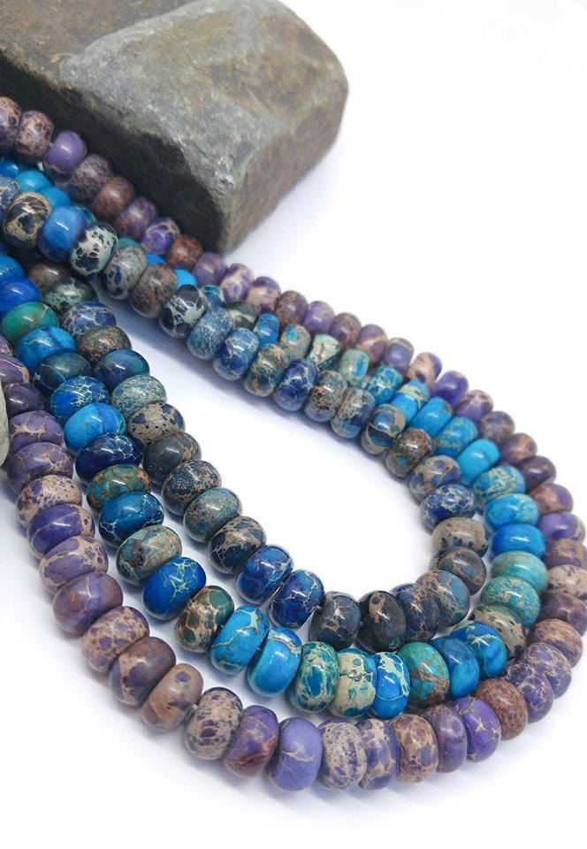 Sea Sediment Jasper Rondelle Beads 8 x 5mm / Fossil Jasper Gemstone Beads / Beautiful blue Turquoise or matte Purple Jasper beads