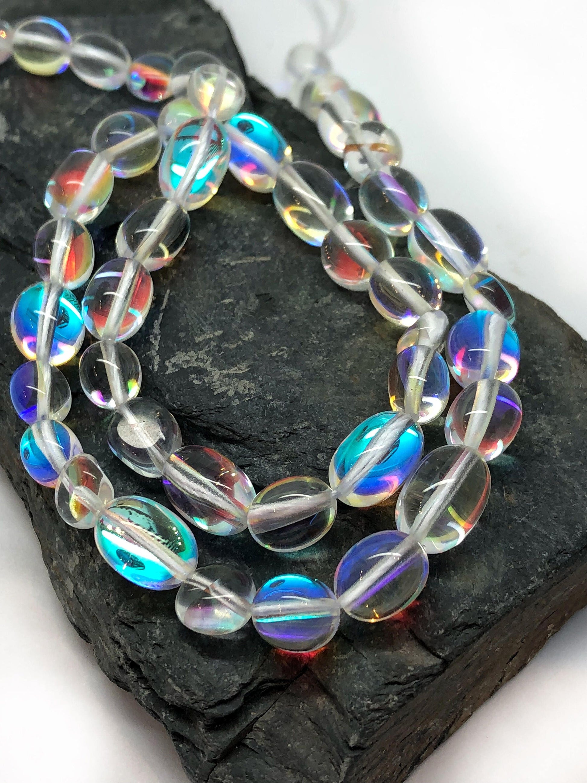 3 x Clear Aurora Borealis AB blue red Purple Rainbow Glass Magic Shine Beads 13-14 mm mm nuggets Two Tone beads / Best ever Beads / 3 Beads