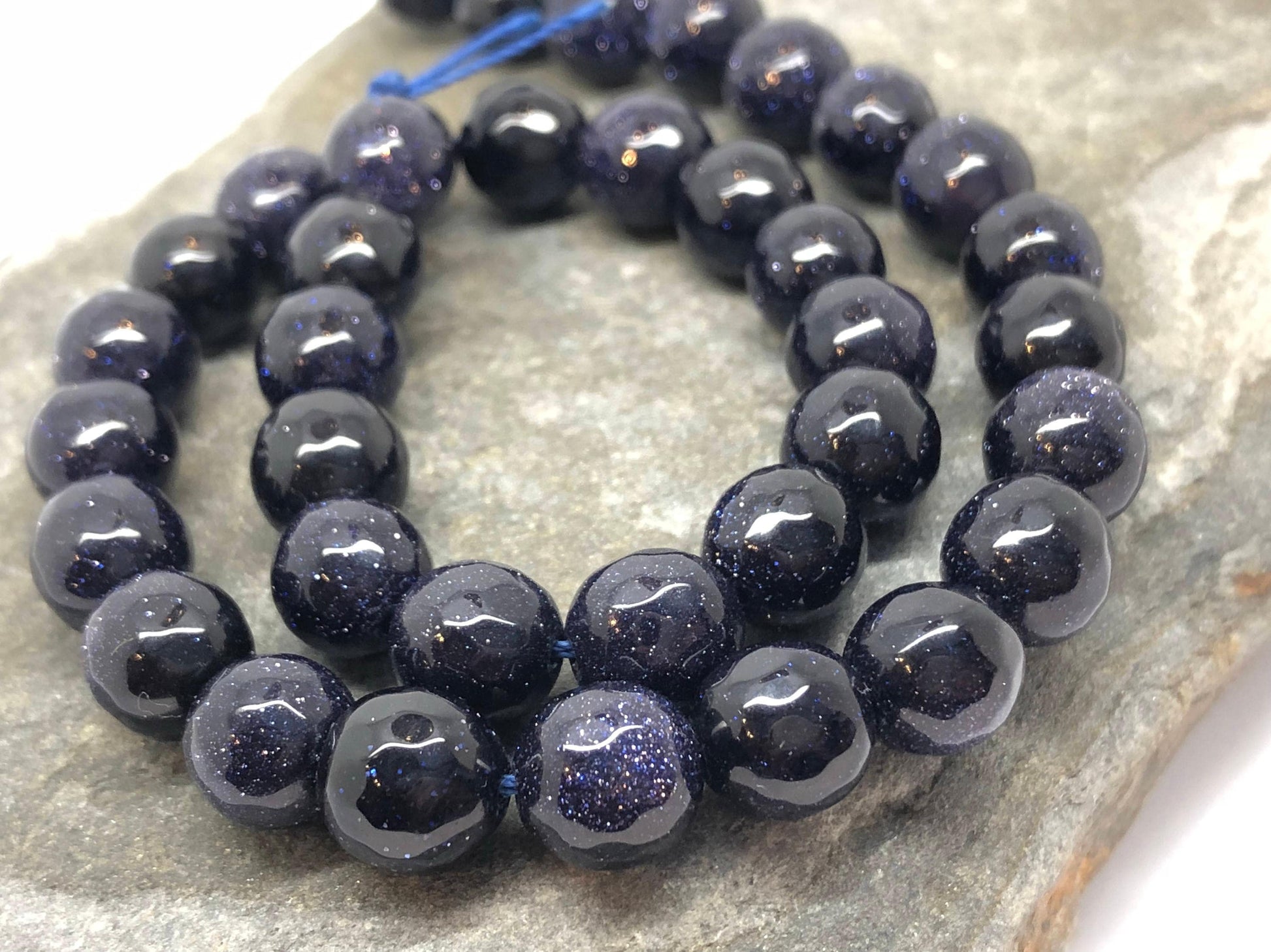 Blue Sandstone Ultra Sparkly Beads Purple Sandstone 9-10 mm Beads Sparkly Gemstone Beads / Blue Sandstone Blue Goldstone 4 BEADS