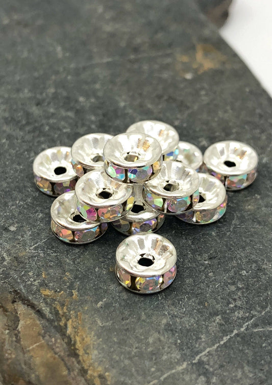 Rhinestone Spacer Rondelles Austrian Crystal Silver Gold Copper Beads Charms Discs 8 mm 4 beads
