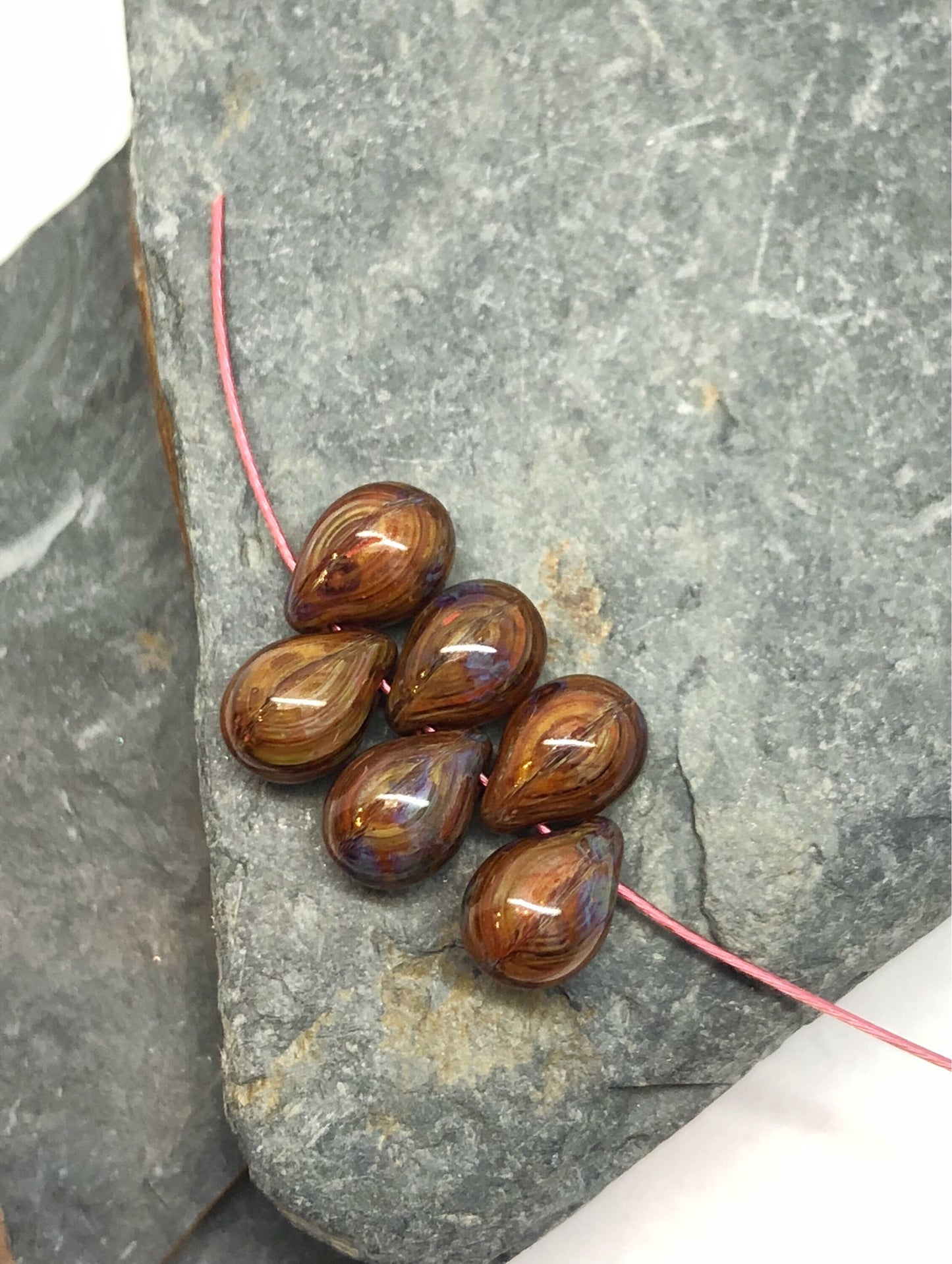 Amazing Multi Tonal Czech Glass Picasso Drops 5 x 7 mm 4 beads Teardrops Choose Topaz Picasso or Vintage Brown