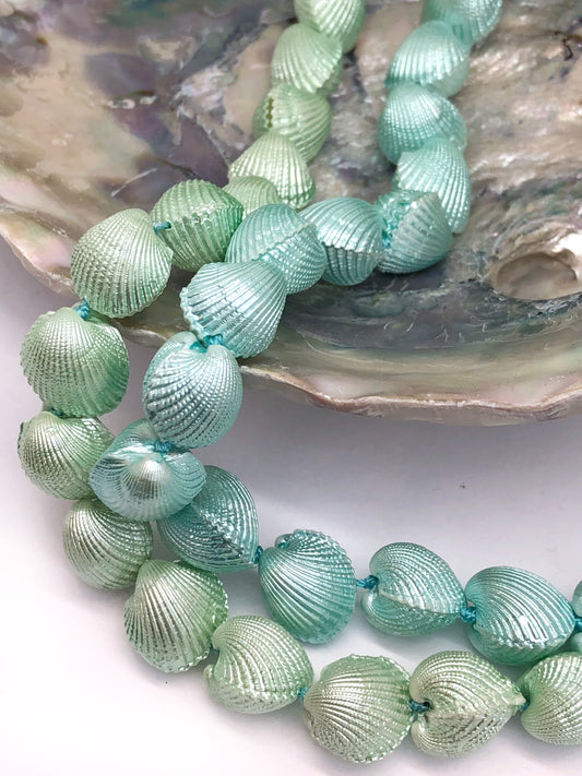 Natural Double Cockle Drilled shell Beads Square 15 - 25 mm approx - Natural shell beads / aqua or mint / 1 bead