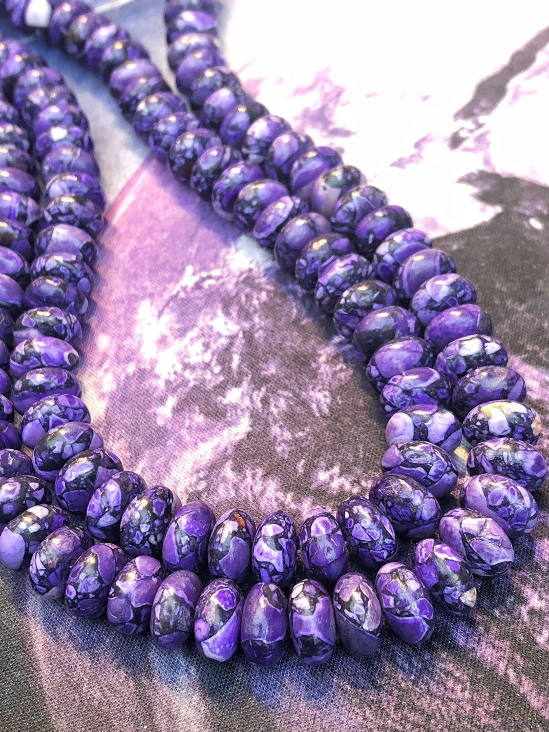 Gorgeous Purple Composite Stone Turquoise Rondelles Beads 10 mm / 2 x Unique beads