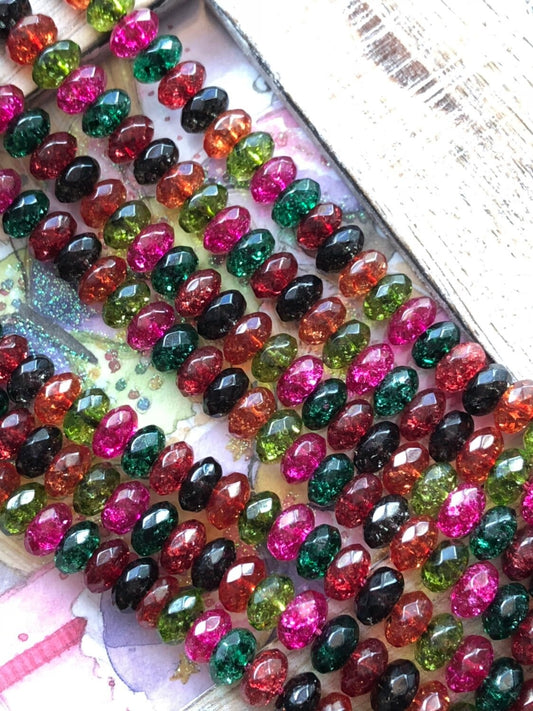 Rock Crystal Quartz Multi Coloured faceted Rainbow Rondelle beads / Quartz Gemstone Sparkling Vibrant Best Quality Beads / Choose Quantity