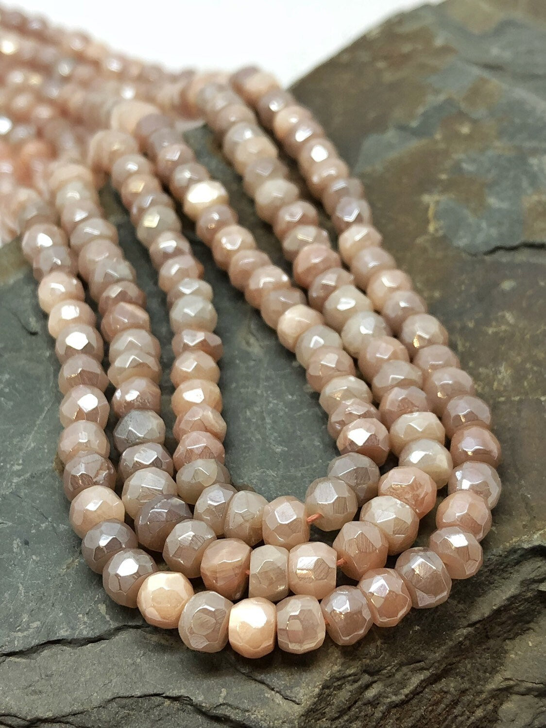 Handmade rustic Chocolate or Peach Moonstone Faceted Silvered Rondelle Round Beads Glowing Moonstone Gemstone Beads Peach 5mm, Choc 4mm