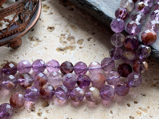Rare Purple Phantom Quartz faceted 6mm approx / powerful healing / Sacred Stone Melody Stone Super 7 / Cacoxenite