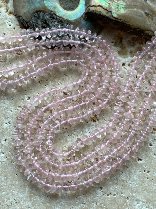 Natural Rose Quartz very pale pink Rustic Rondelle Disc Button spacer Heishi Beads / Natural Peridot Gemstone Beads/ 4mm approx