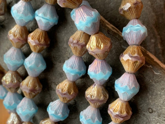 Amazing Blue Pink Gold Czech glass lanterns / Special cut 14 mm / Focal beads / Cupcakes