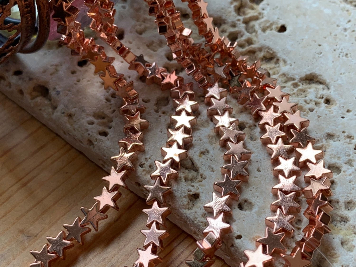 Rose Gold Haematite Stars 6mm / Wonderful Shine Multi Tones / Titanium Plated Haematite Stars