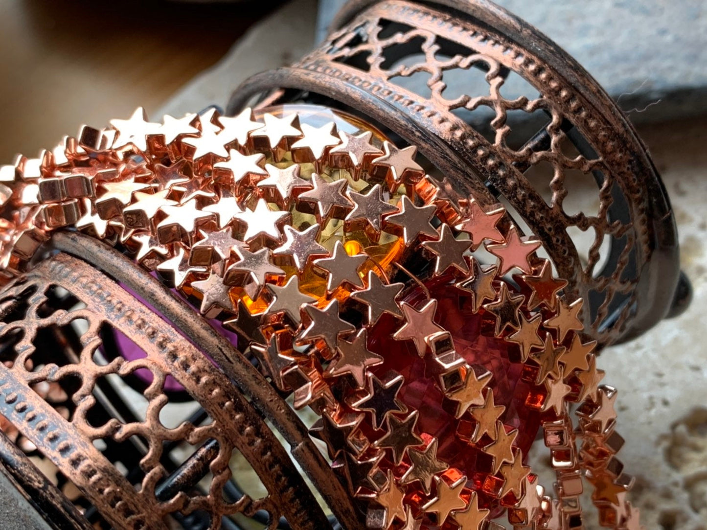 Rose Gold Haematite Stars 6mm / Wonderful Shine Multi Tones / Titanium Plated Haematite Stars