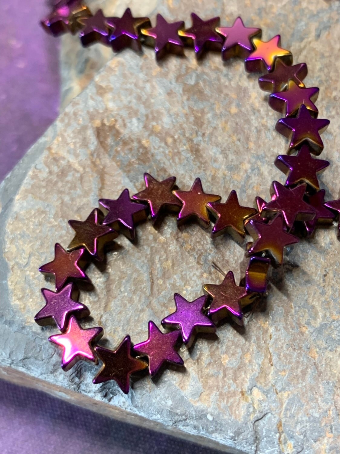 Purple Rainbow Haematite Stars 6mm / Wonderful Shine Multi Tones / Titanium Plated Haematite Stars / 6 beads