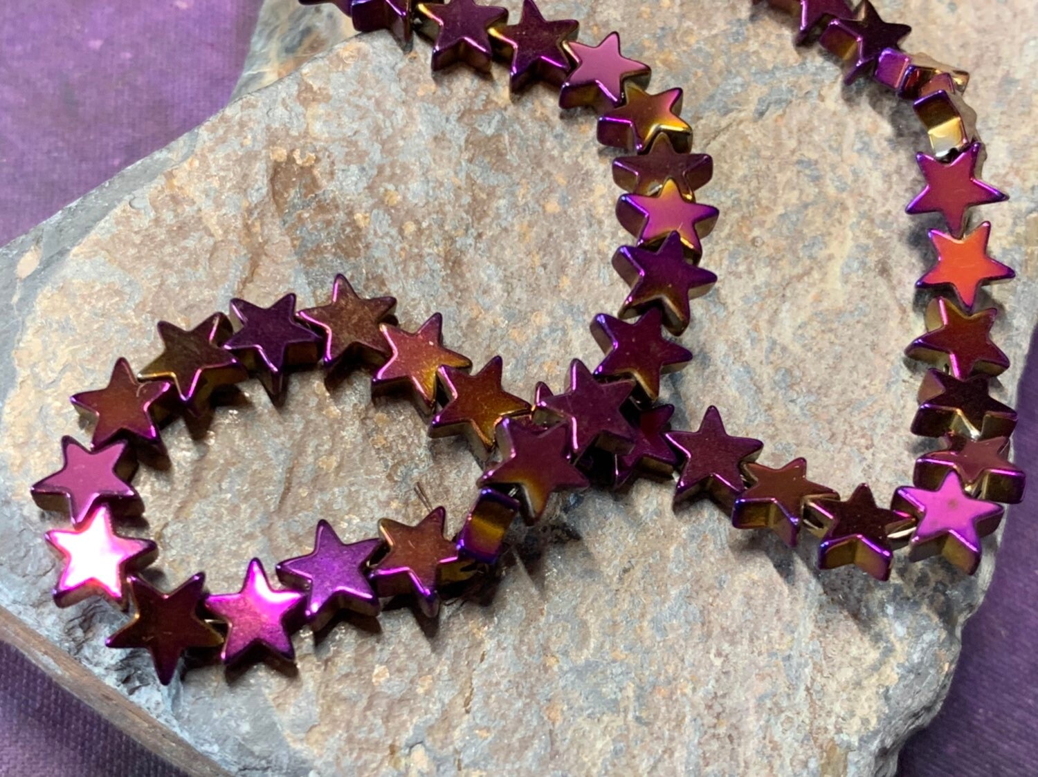 Purple Rainbow Haematite Stars 6mm / Wonderful Shine Multi Tones / Titanium Plated Haematite Stars / 6 beads