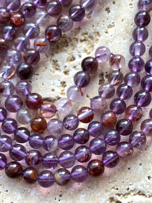 Rare Purple Phantom Quartz 6 or 8 mm / powerful healing / Sacred Stone Melody Stone Super 7 / Cacoxenite / Auralite