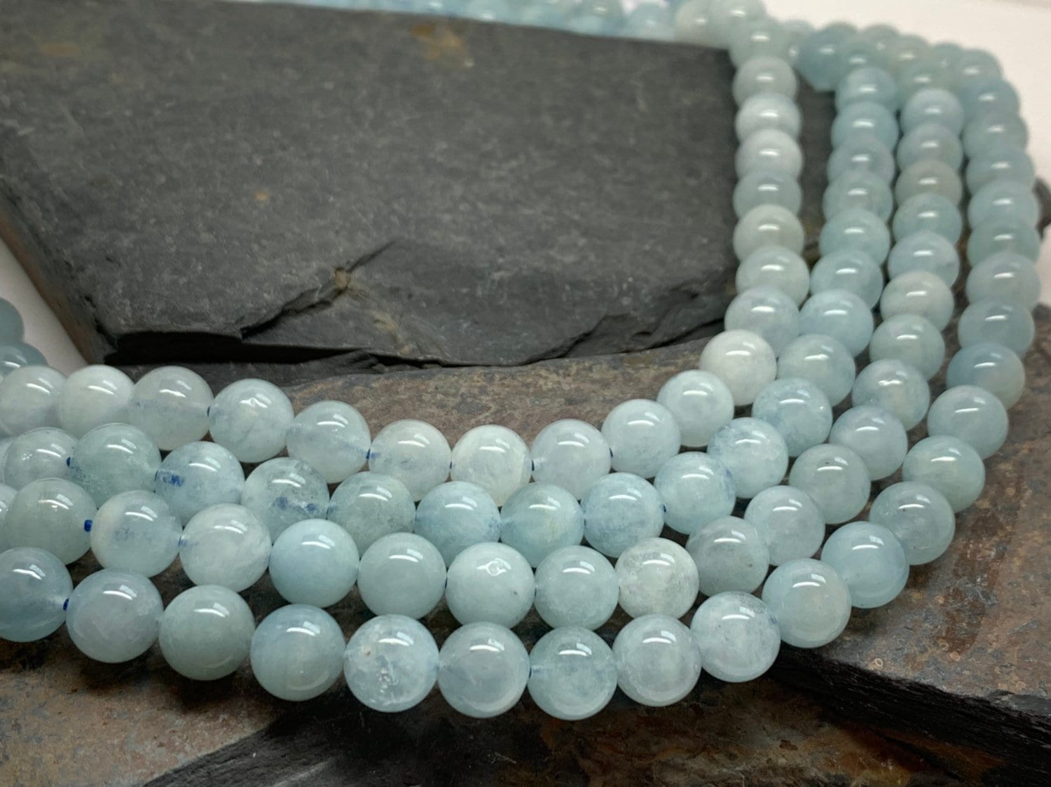 Natural rustic Blue Round Aquamarine beads / 8 mm approx/ Soft Pale Blue Gemstone Beads
