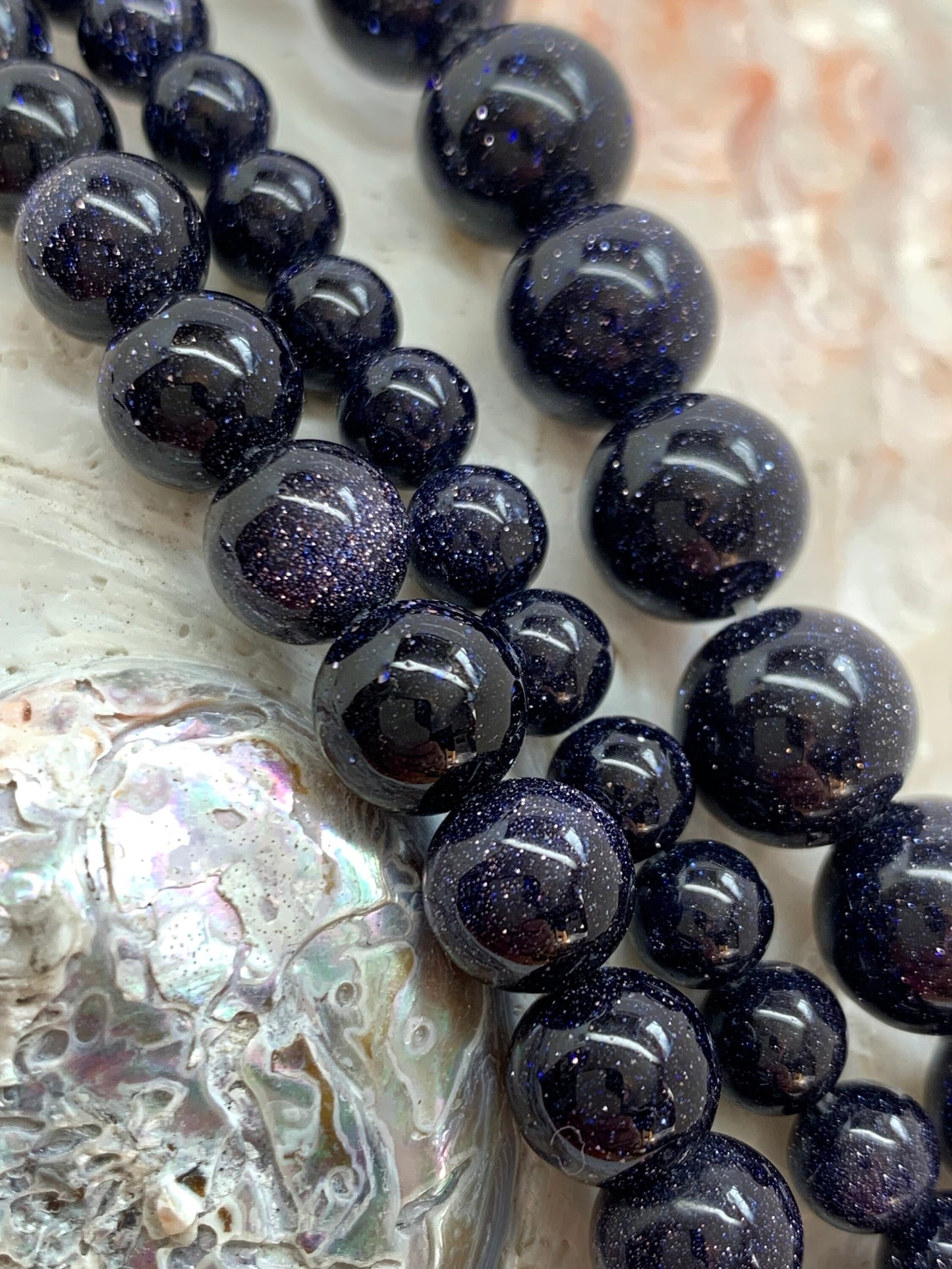 Blue Goldstone / Sandstone beads 8mm rounds / Sparkly dark blue beads