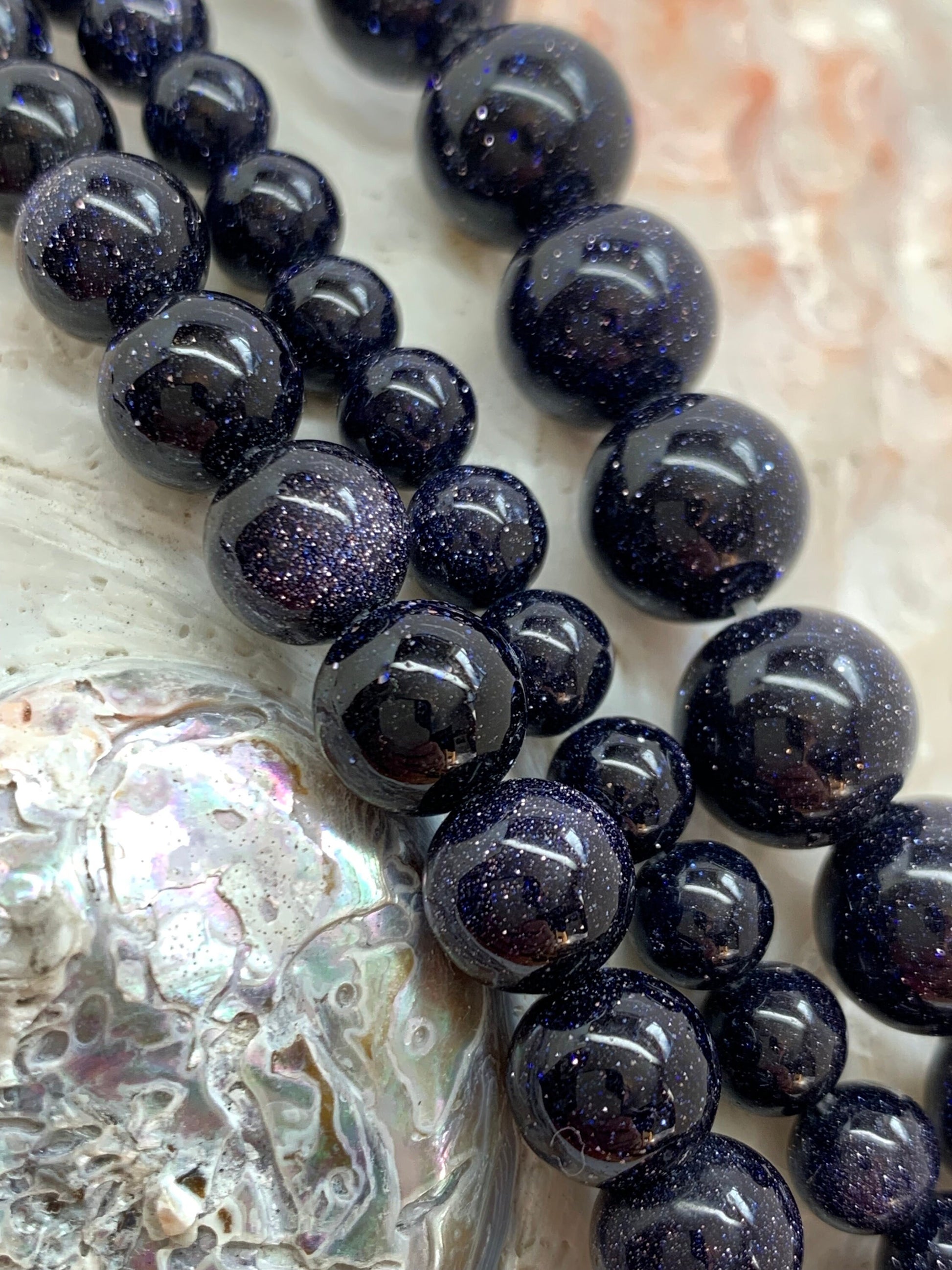 Blue Goldstone / Sandstone beads 8mm rounds / Sparkly dark blue beads