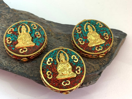 Stunning Copper Brass Ornate Buddha Mala bead 28mm Large Hole 1 bead