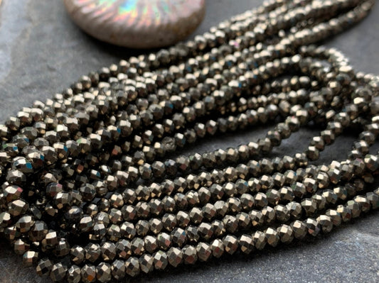 Natural Gold Pyrite Faceted small spacer Rondelle Beads / 2.1 mm / Choose Quantity