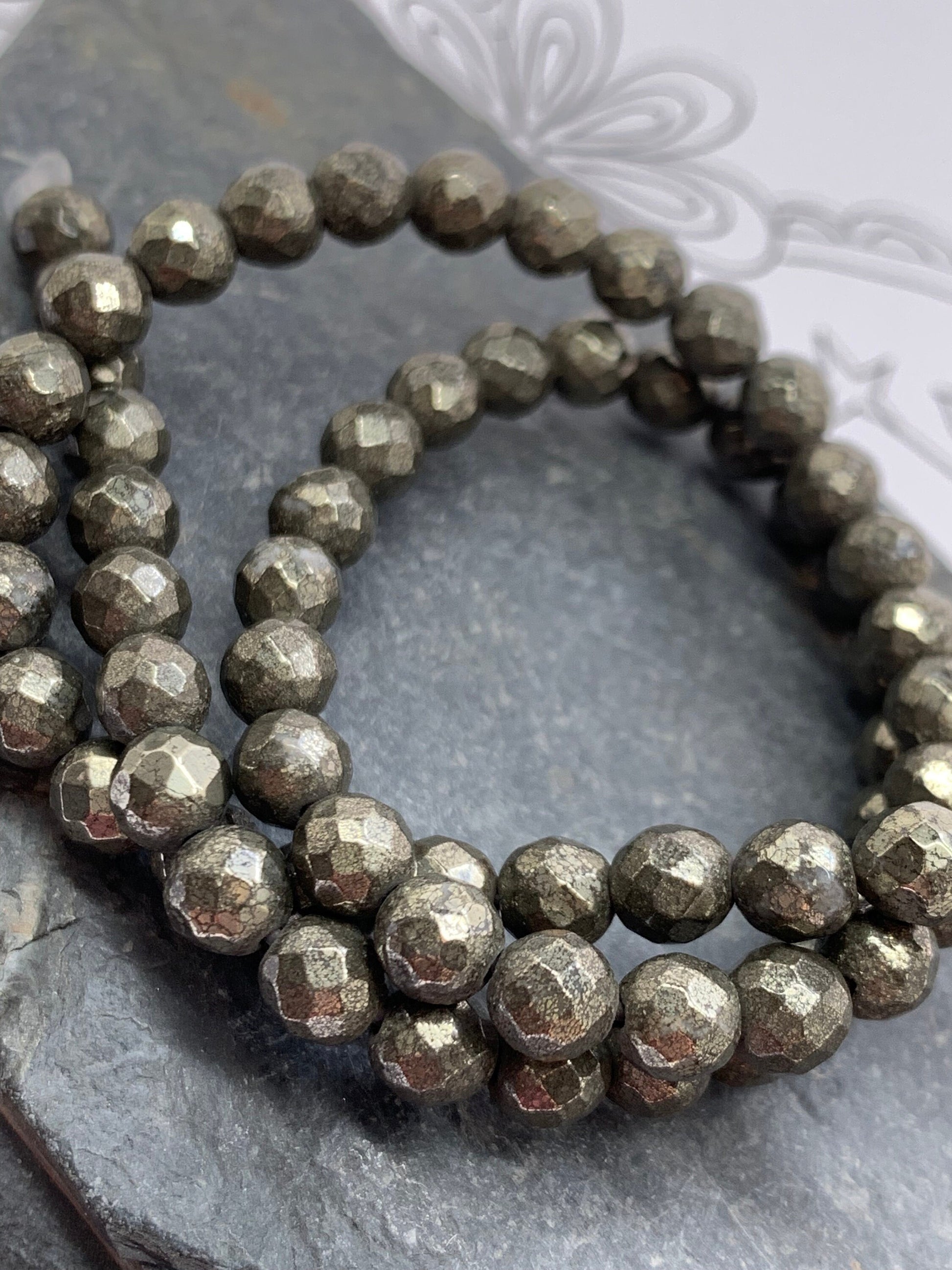 Natural Gold Pyrite Faceted Round Beads 6mm