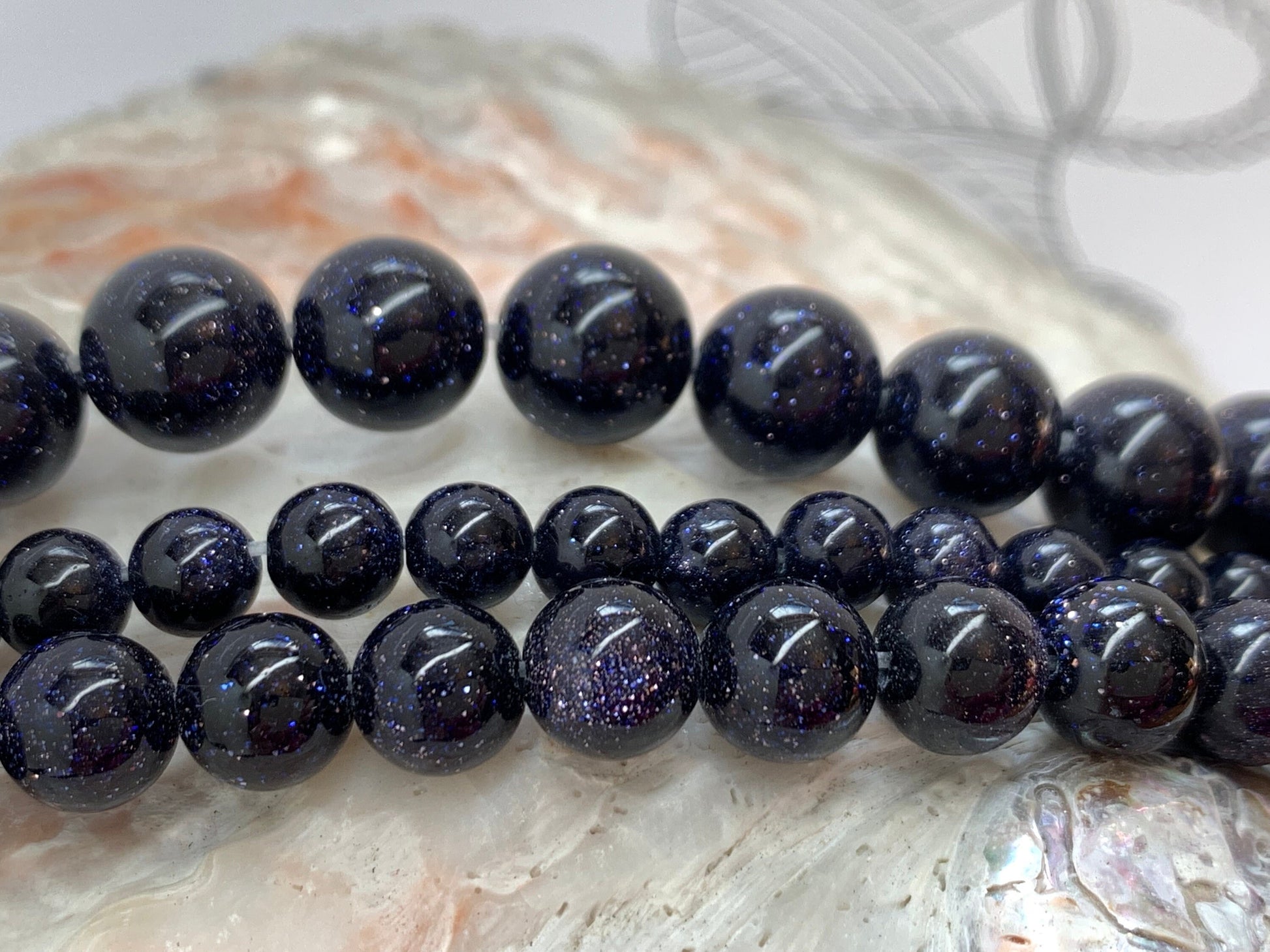 Blue Goldstone / Sandstone beads 8mm rounds / Sparkly dark blue beads