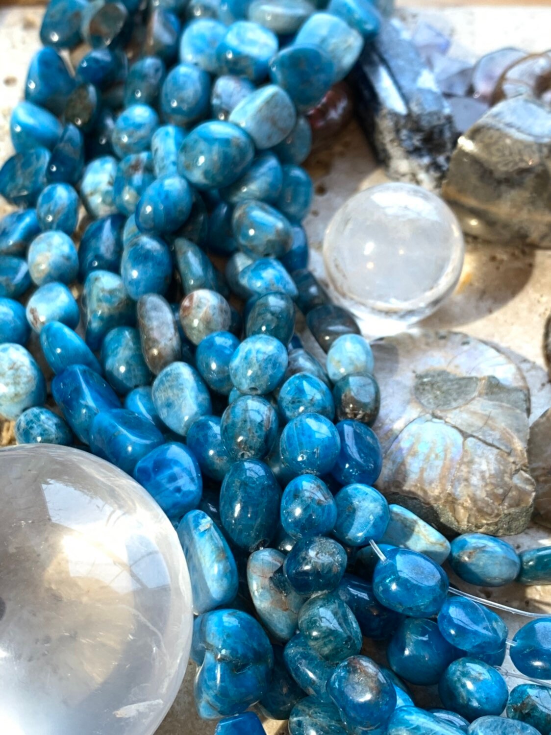 Blue Neon Apatite Nugget freeform oval beads 6-9mm Natural Apatite Beads / Rustic Gemstone Beads Sea Ocean Teal rustic beads