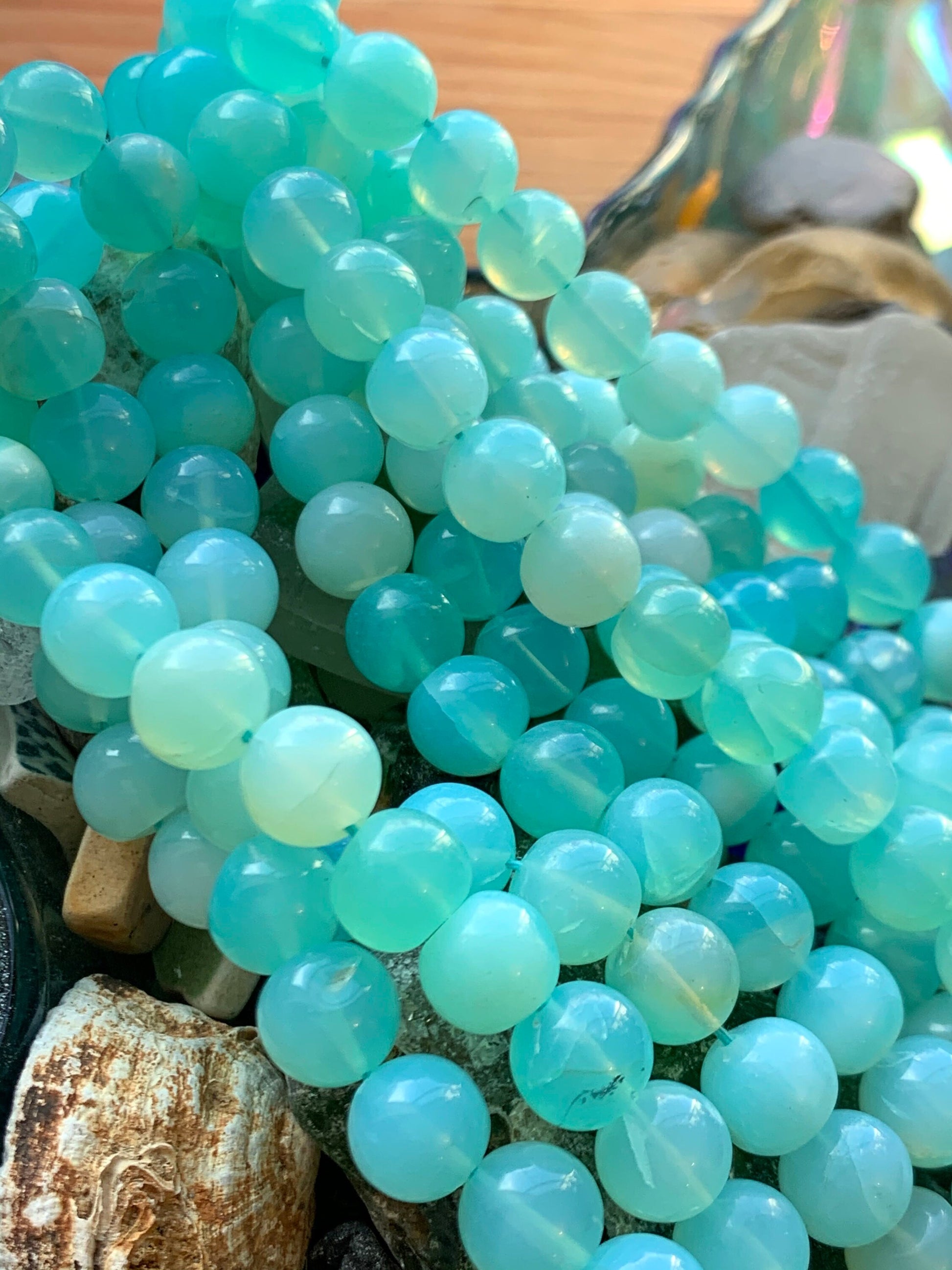 Aqua Blue Mint rustic Chalcedony rounds 7-8mm
