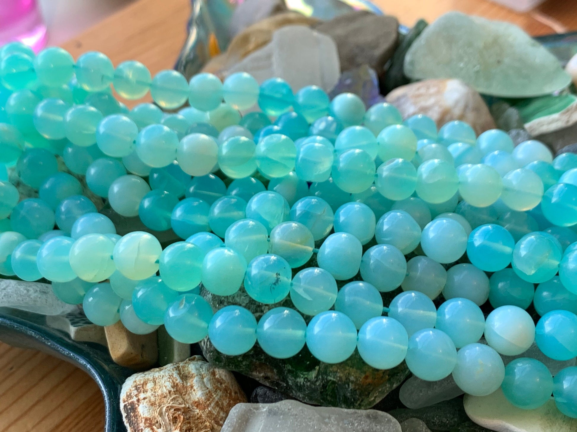 Aqua Blue Mint rustic Chalcedony rounds 7-8mm