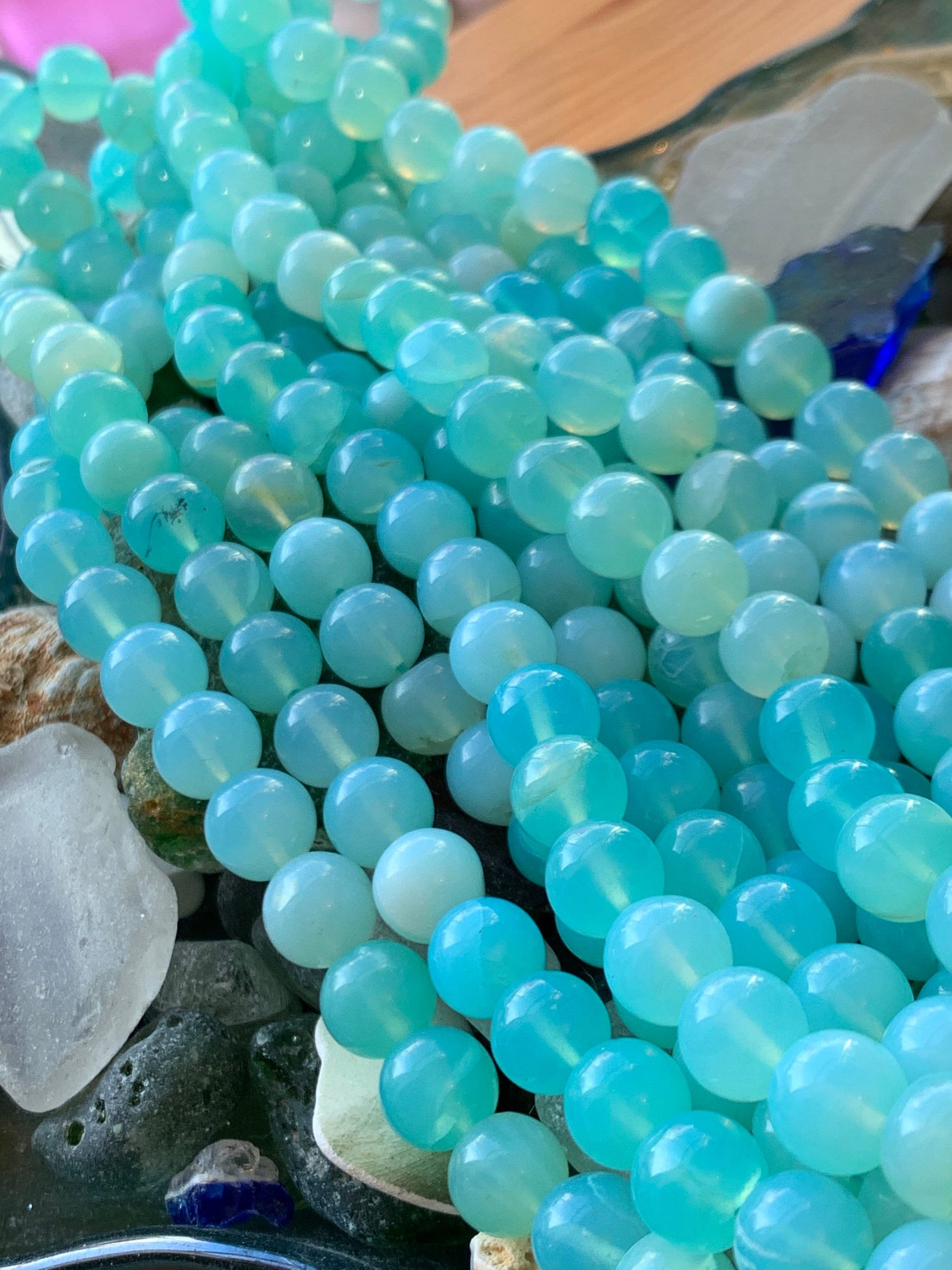 Aqua Blue Mint rustic Chalcedony rounds 7-8mm