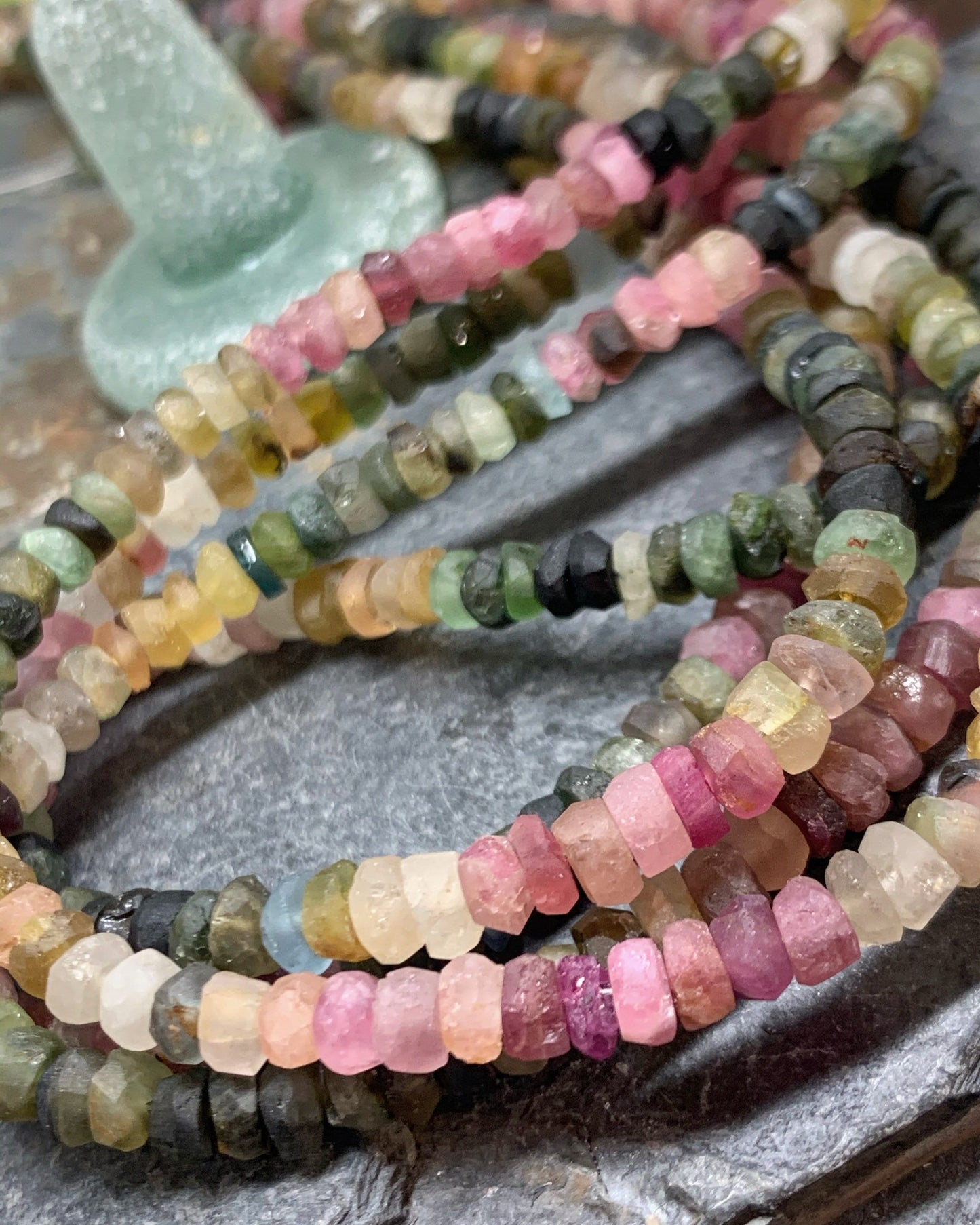 Hand Formed natural rustic matte glowy multi coloured gemstone Tourmaline rondelles beads 3-4 mm approx hand cut