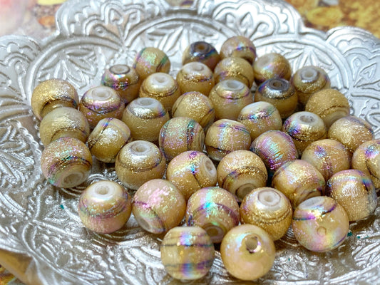 RUSTIC uneven Golden Rainbow Glass Magic Shine Beads 5 or 10 mm / Two Tone beads / Iridescent glass beads Drawbench beads 4 beads