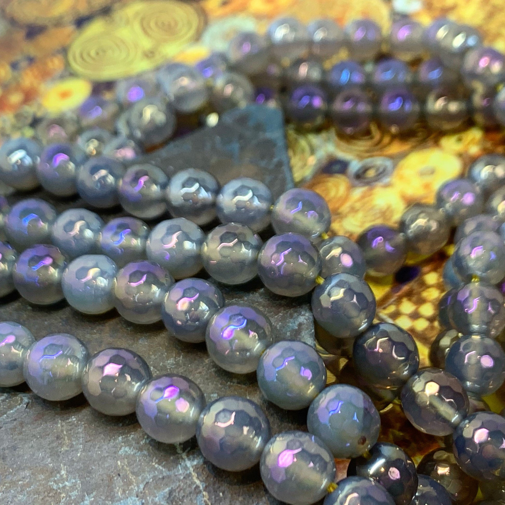 Amazing Purple Pink Gold rainbow Titanium plated faceted Agate beads. 8mm