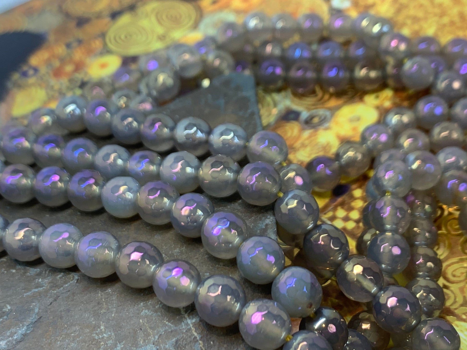 Amazing Purple Pink Gold rainbow Titanium plated faceted Agate beads. 8mm