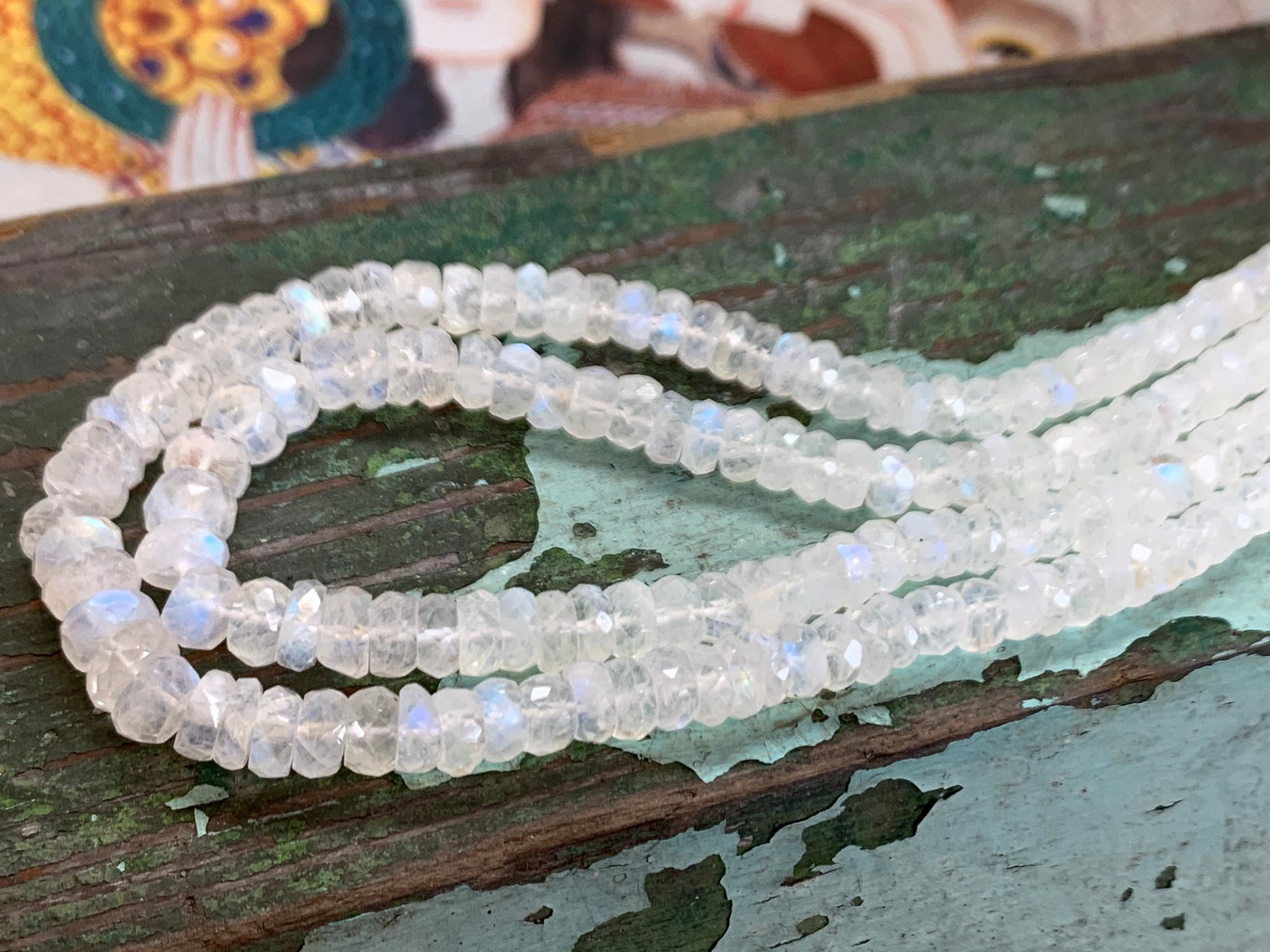Rainbow Moonstone hand faceted Rondelle Round Beads 4 mm approx handcut / Glowing Moonstone Gemstone Beads / 33 cm strand