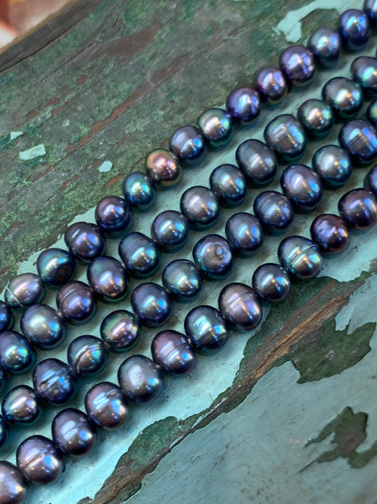 Peacock Freshwater Pearl oval beads Blue Green Teal Pink Purply Two tone 6-7mm apx / Ocean Beads / Pirate beads / June Birthstone