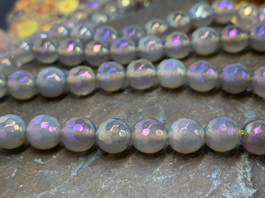 Amazing Purple Pink Gold rainbow Titanium plated faceted Agate beads. 8mm