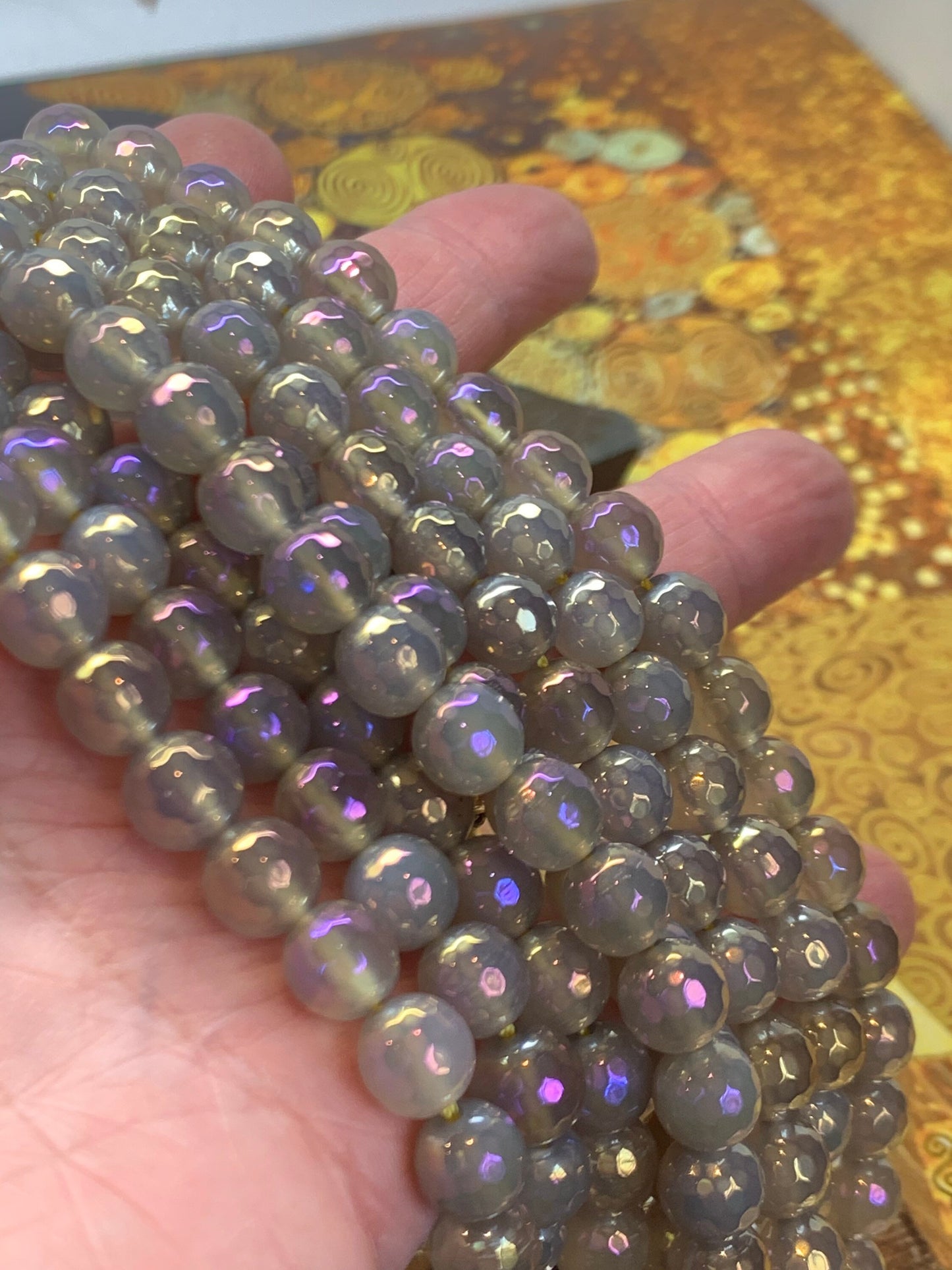Amazing Purple Pink Gold rainbow Titanium plated faceted Agate beads. 8mm