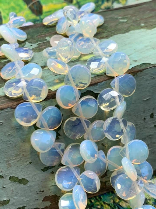 Faceted Handmade Opalite Briolette drop Beads 12 mm PER BEAD