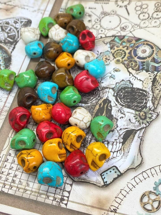 Rainbow toned Magnesite Skullington Beads 17mm / Day of the Dead / Skulls -